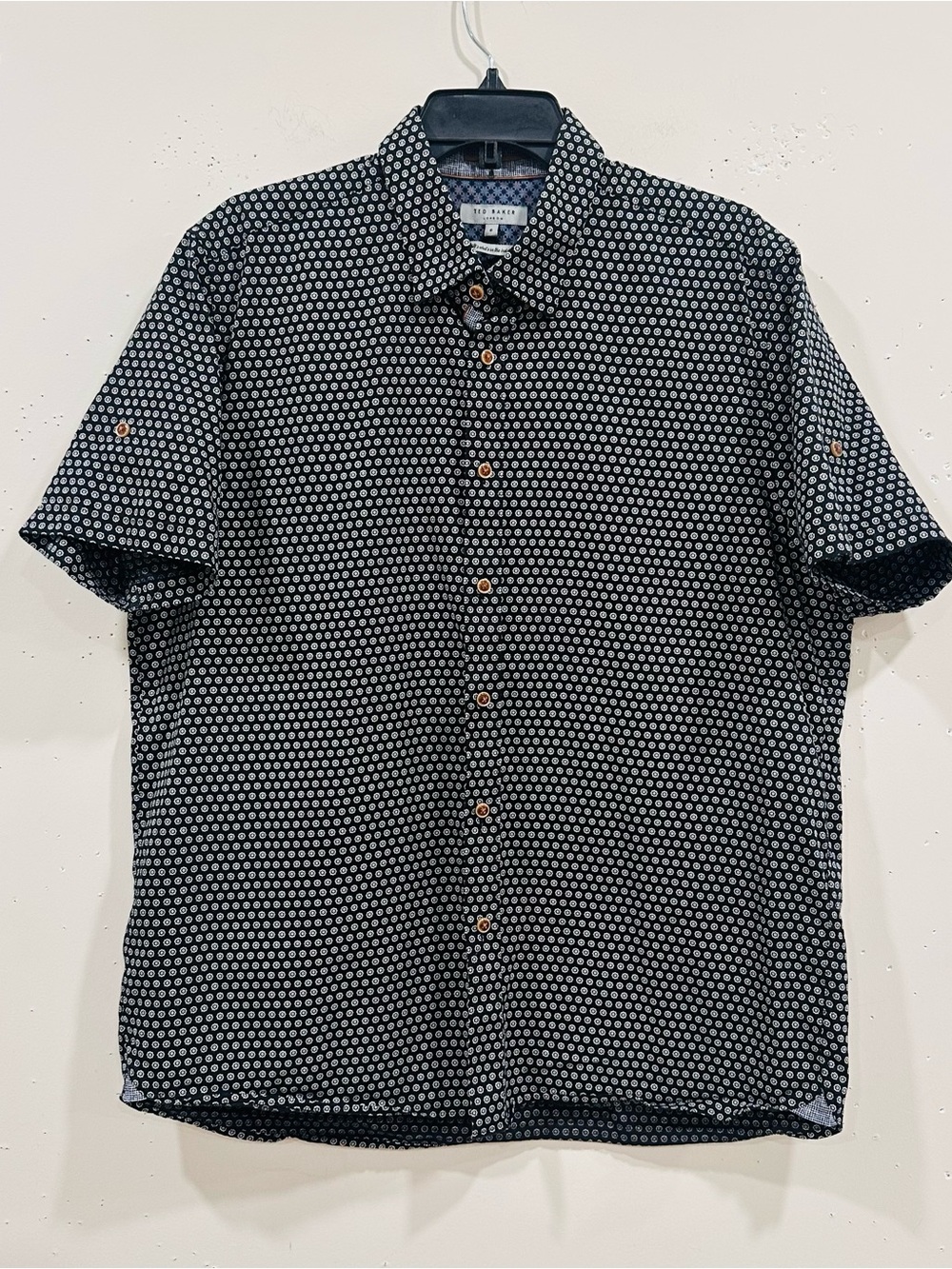 Ted Baker Men’s Button-Up Shirt Sz 6 ( XXL) Short Sleeve Casual Navy Dress Shirt